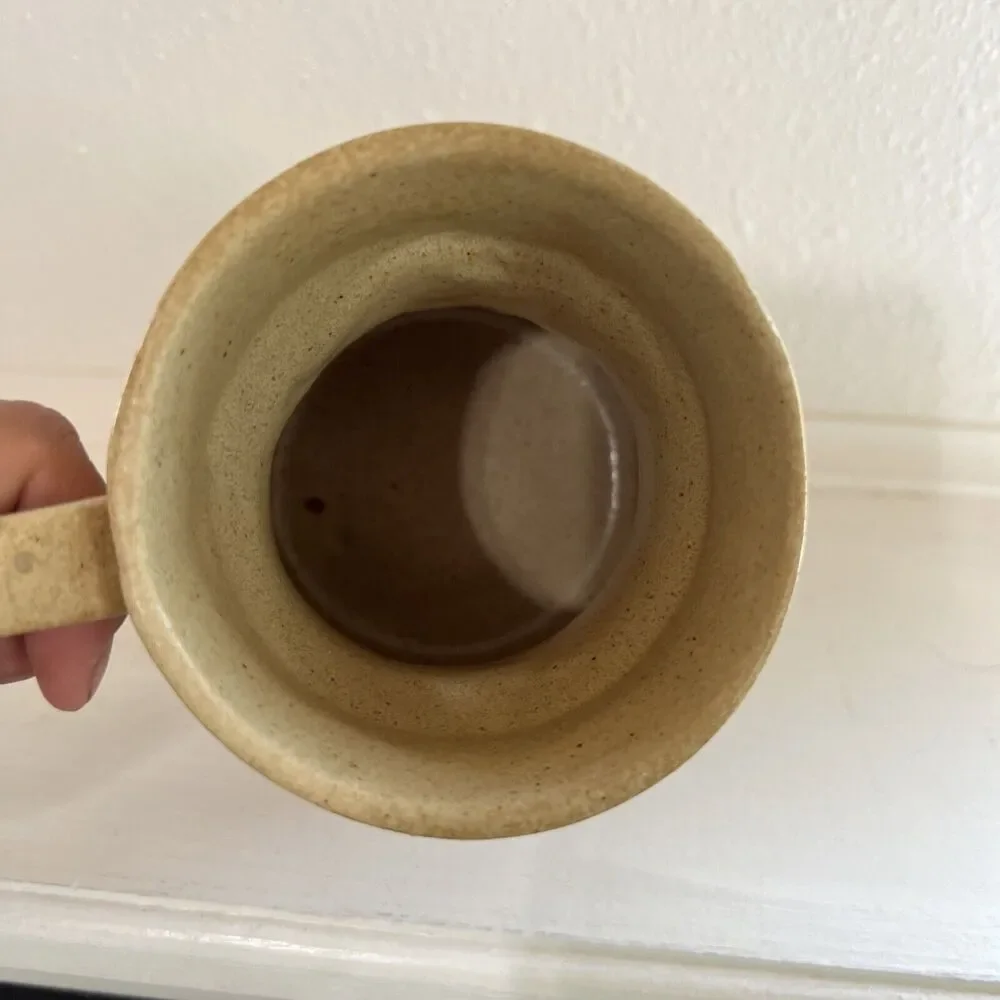 Pottery Craft DAD Stoneware Mug Textured Brown & Tan Bauhaus c. Late 1960s USA